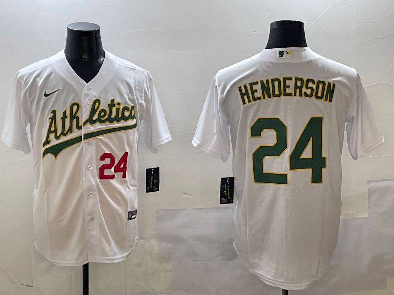 Men Oakland Athletics #24 Henderson White Game 2025 Nike MLB Jersey style 3